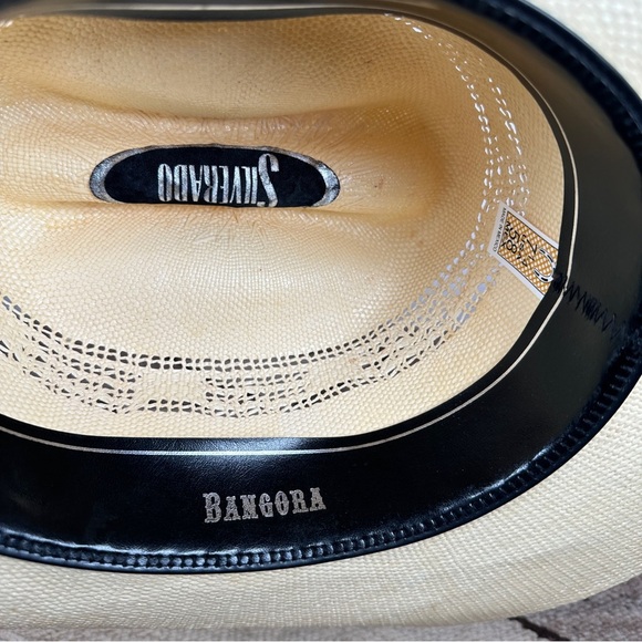 Straw Cowboy Hat tan western cowgirl black band distressed Silverado - Picture 11 of 12